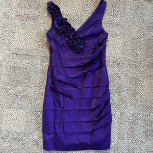 Stretch Satin Mini Purple Flower Detail Junior Size 7 Dress